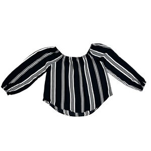 Bleuh Ciel Women's Off the Shoulder Peasant Top Blouse Black White Stripe Size L